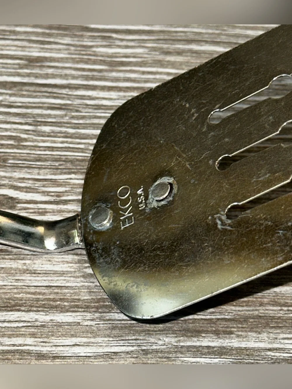 Ekco Keyhole Slotted Spatula Turner MCM Black Handle Made in USA Vintage Utensil